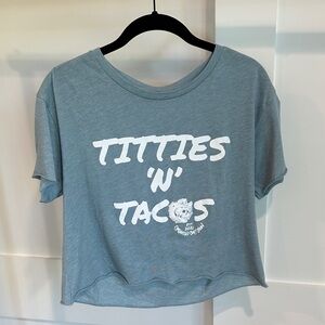 OSS Titties “N” Tacos Crop Top- Heather Blue